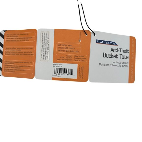 NWT Travelon Anti-Theft Bucket Tote Bag Multiple Zipper Pockets Brown - Picture 11 of 13